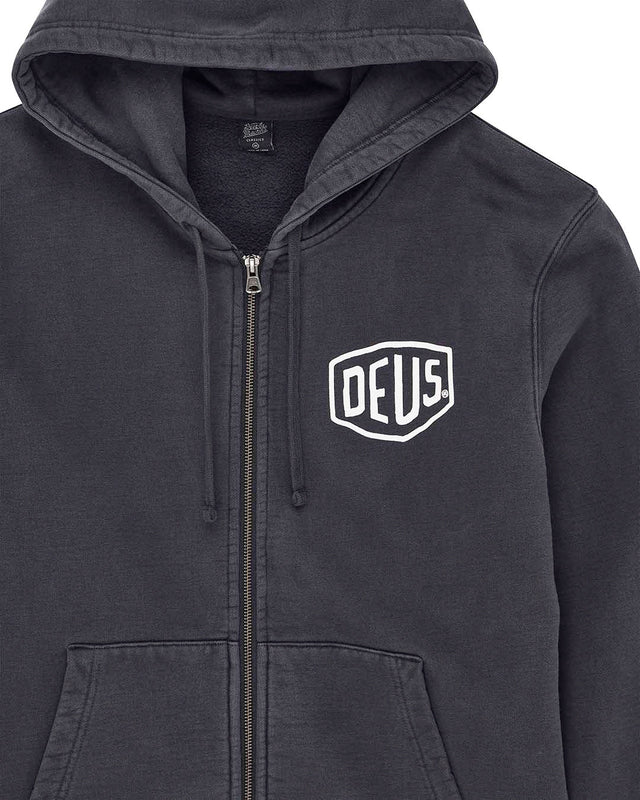 Shield Garment Dyed Zip Hoodie - Black